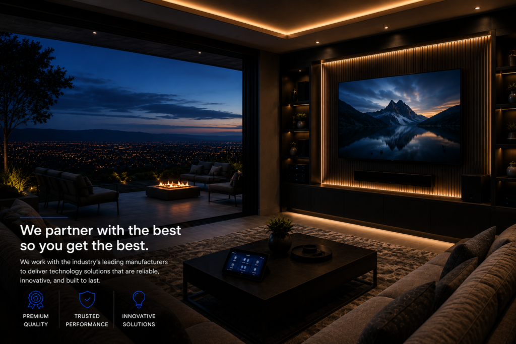 Luxury smart home featuring a custom home theater, whole-home audio, architectural lighting, and integrated smart home technology showcasing premium brands available through CLS Audio Video.