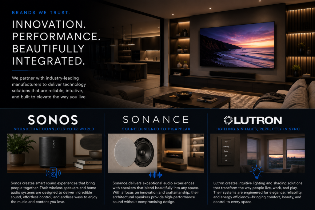 Luxury smart home featuring Sonos whole-home audio, Sonance architectural speakers, and Lutron smart lighting and shades installed by CLS Audio Video in Murrieta, California.